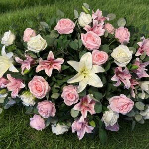 Artificial funeral casket spray for funerals, weatherproof cemetery, grave wreath tribute