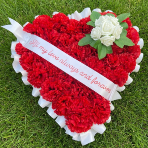 funeral flowers heart tribute red