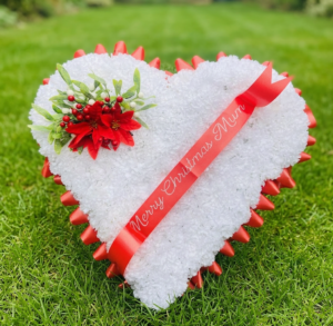 Funeral flowers heart tribute red1